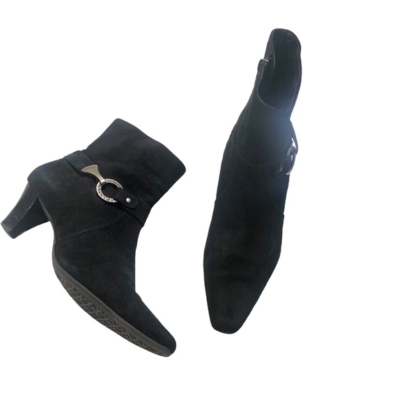 Anne Klein Black Suede Leather iflex Ankle Booties 7 - Picture 6 of 11